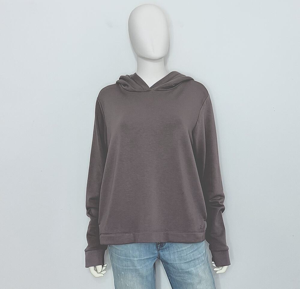 Free Fly Bamboo Lightweight Fleece Cropped Hoodie Womens L Mocha Pockets Logo
